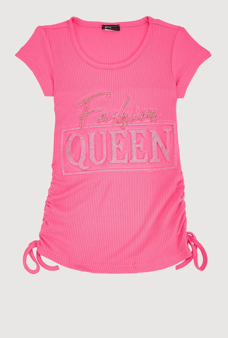 Little Girls 3D Fashion Queen Rhinestone Graphic Top, Pink, Size 6X