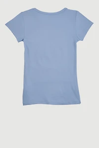 Little Girls 3D Embossed Smile More Tee, Blue,