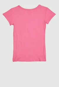 Little Girls 3D Embossed Smile More Tee, Pink, Size 4