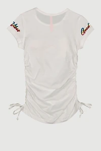 Little Girls Good Vibes Ruched Graphic Tee, White, Size 6X