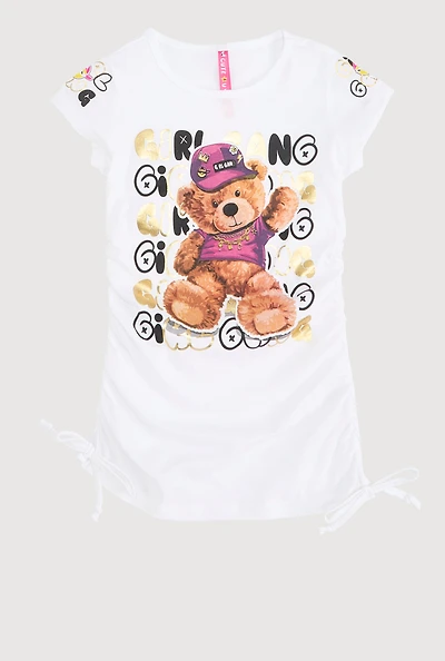 Little Girls Bear Girl Gang Foil Graphic Top, White, Size 4