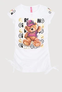 Little Girls Bear Girl Gang Foil Graphic Top, White, Size 4