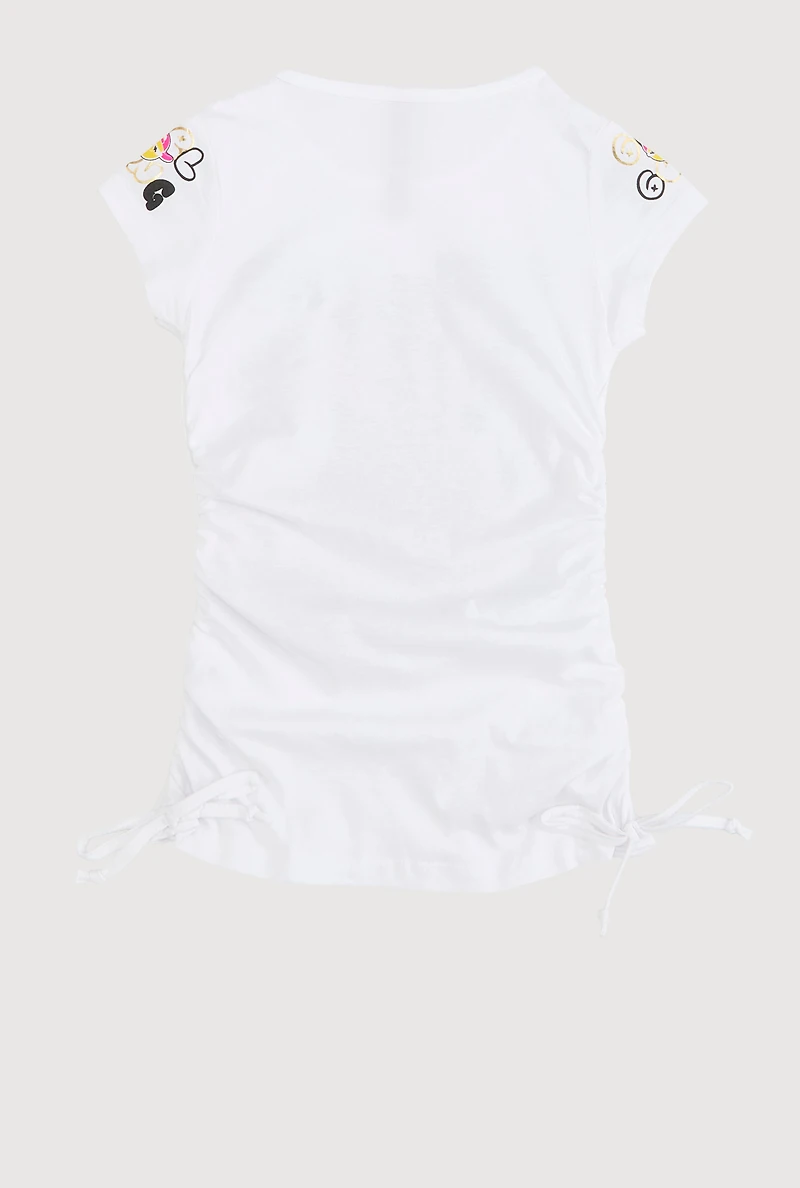 Little Girls Bear Girl Gang Foil Graphic Top, White,