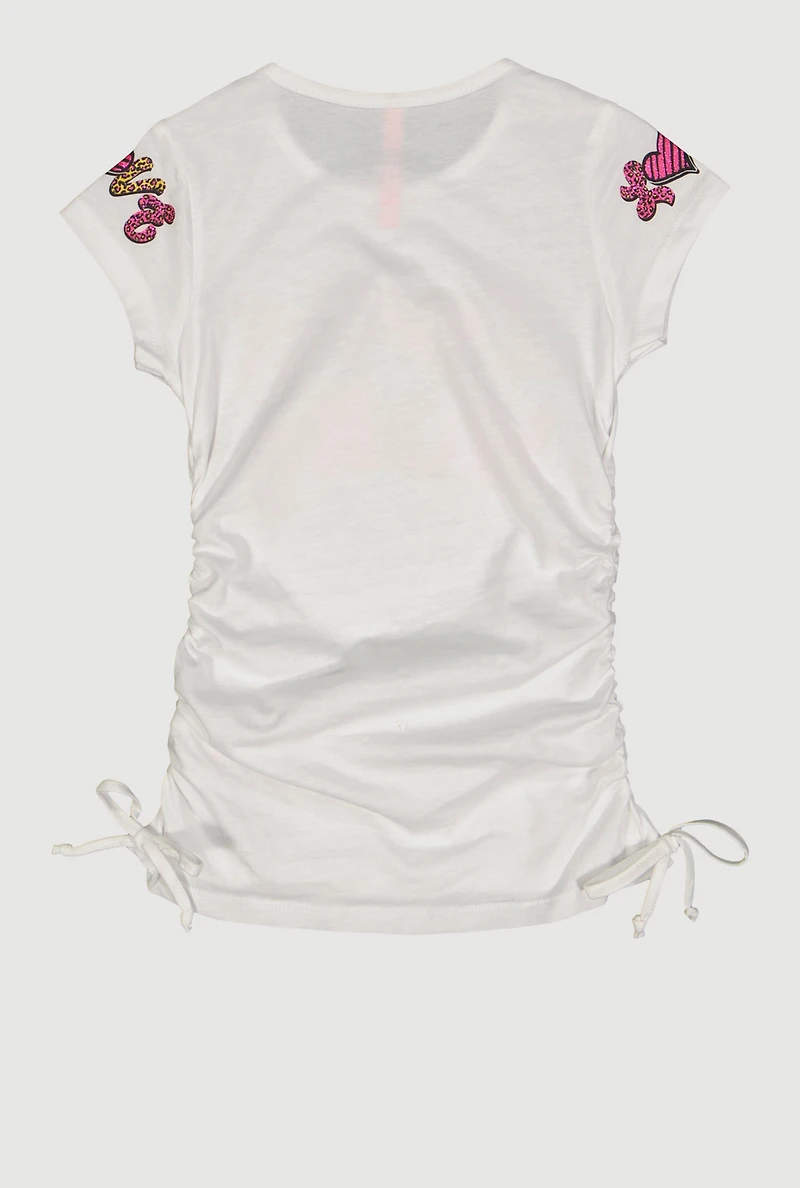 Little Girls Love More Ruched Side Graphic Tee, White, Size 6X