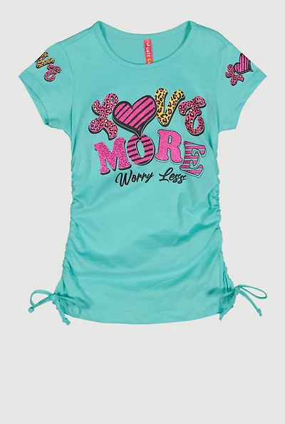 Little Girls Love More Ruched Side Graphic Tee,