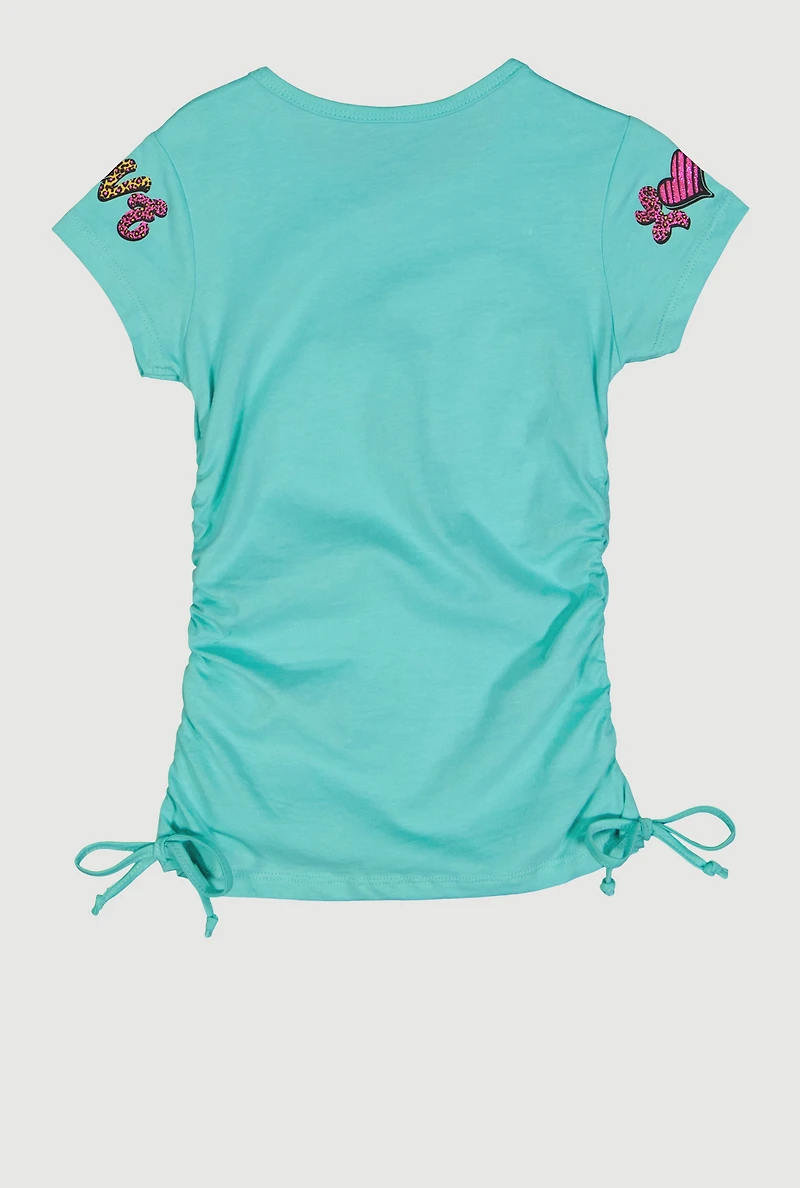 Little Girls Love More Ruched Side Graphic Tee,