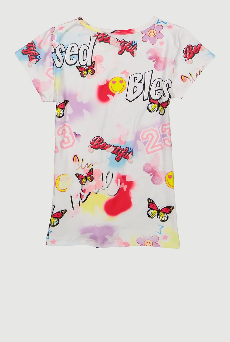 Little Girls Blessed Butterfly Graphic Tee, Multi, Size 4
