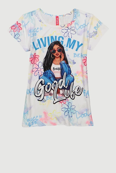 Little Girls Good Life Graphic Print Tee, Multi, Size 4