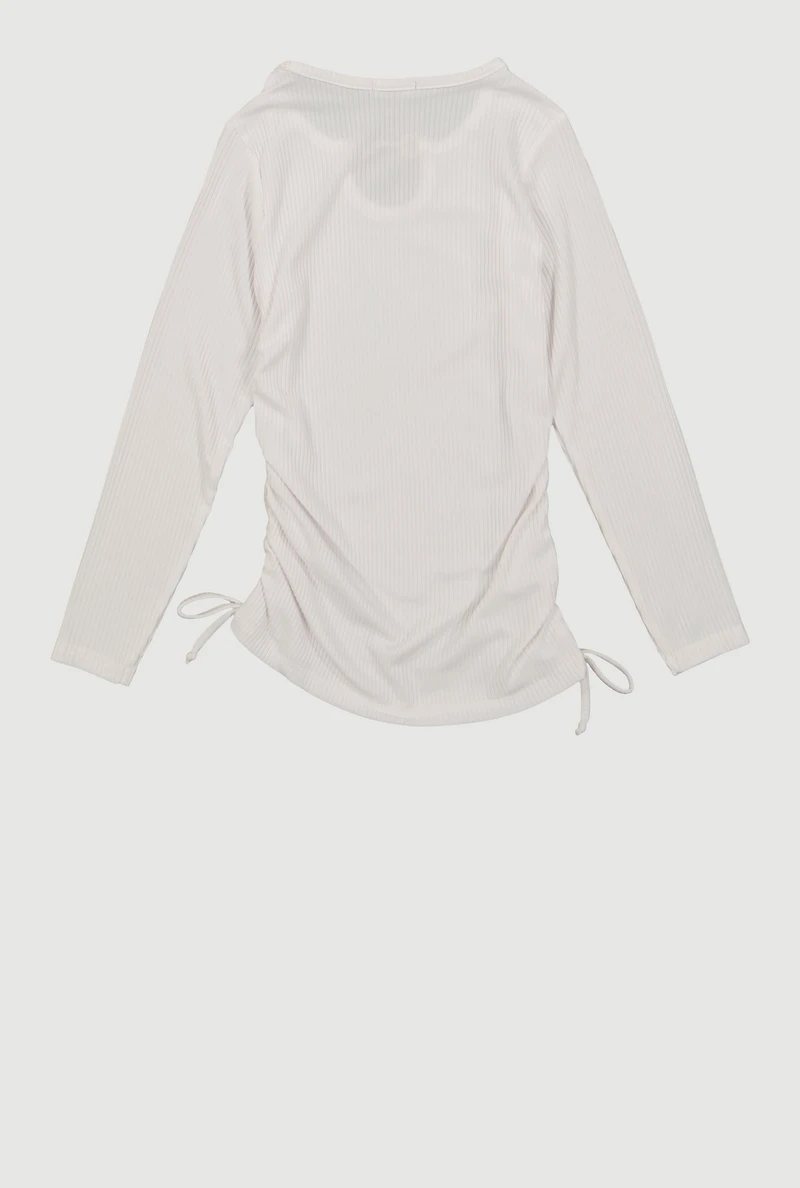 Little Girls Ribbed Knit Long Sleeve Side Ruched Top