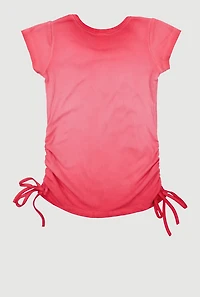 Little Girls Side Ruched Tee with Cherry Charm Necklace