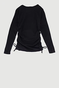 Little Girls Ribbed Knit Long Sleeve Tee with Bear Necklace,