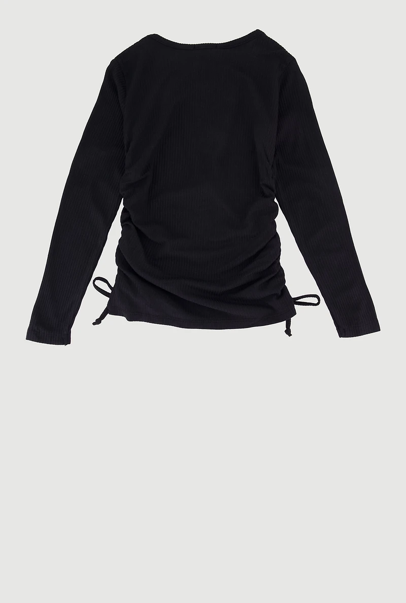 Little Girls Ruched Side Tee with Removable Blessed Necklace, Black, Size 5-6