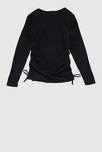 Little Girls Ruched Side Tee with Removable Blessed Necklace, Black, Size 5-6