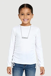 Little Girls Ruched Side Tee with Removable Blessed Necklace