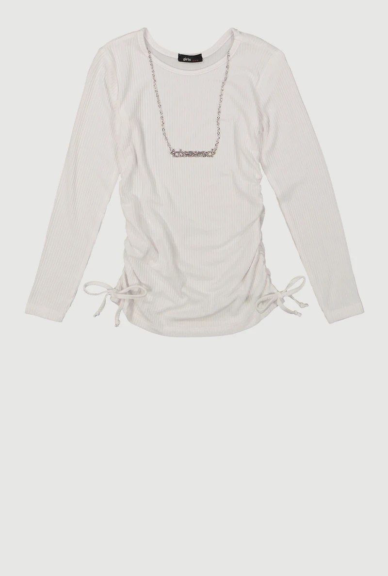 Little Girls Ruched Side Tee with Removable Blessed Necklace