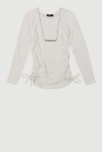 Little Girls Ruched Side Tee with Removable Blessed Necklace