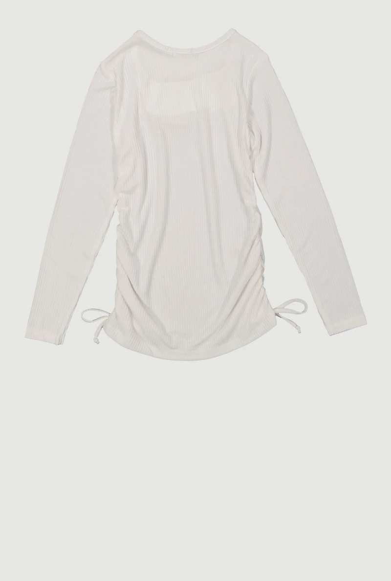 Little Girls Ruched Side Tee with Removable Blessed Necklace, White, Size 4