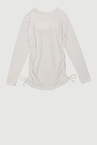 Little Girls Ruched Side Tee with Removable Blessed Necklace, White, Size 4