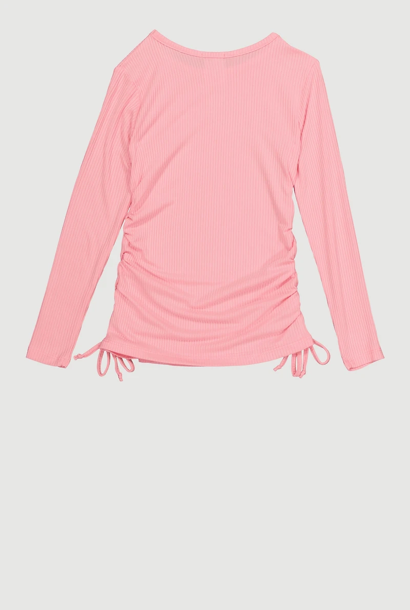 Little Girls Ruched Side Tee with Removable Bow Necklace