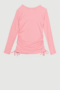 Little Girls Ruched Side Tee with Removable Bow Necklace