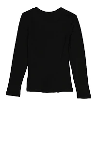 Little Girls Tie Front Top with Graphic Chain Necklace, Black, Size 6X