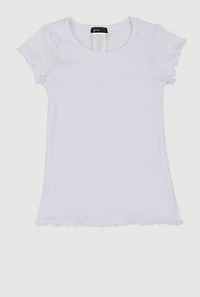 Little Girls Lettuce Edge Ribbed Knit Tee