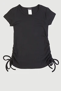 Little Girls Ribbed Knit Side Ruched Tee