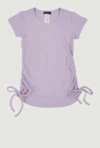 Little Girls Ribbed Knit Side Ruched Tee