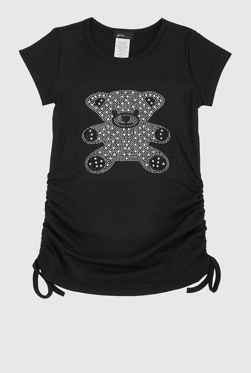 Little Girls Rhinestone Teddy Bear Graphic Top