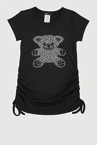 Little Girls Rhinestone Teddy Bear Graphic Top