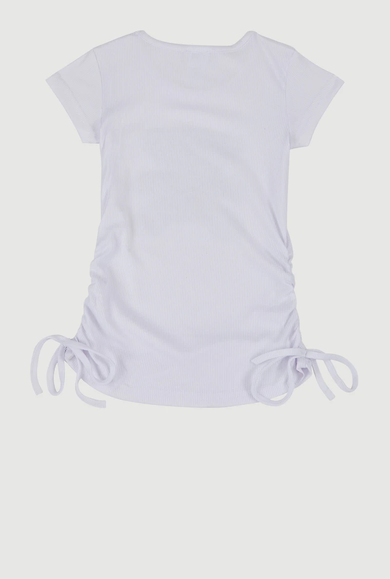 Little Girls Rhinestone Teddy Bear Graphic Top