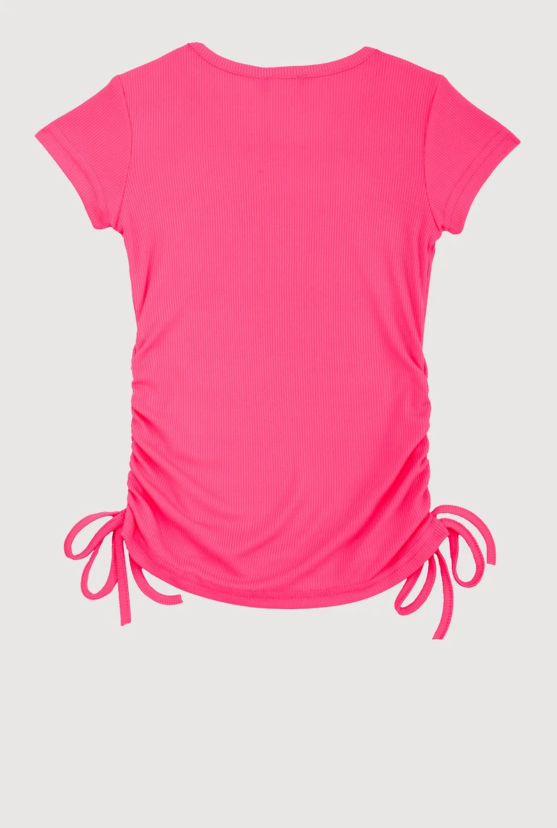 Little Girls Rhinestone Teddy Bear Graphic Top, Pink,