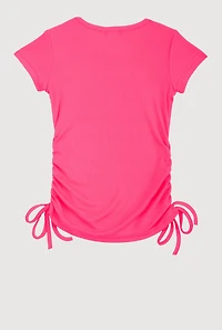 Little Girls Rhinestone Teddy Bear Graphic Top, Pink,