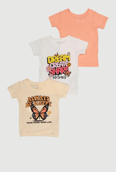 Little Girls Always Be Happy Graphic Tees 3 Pack