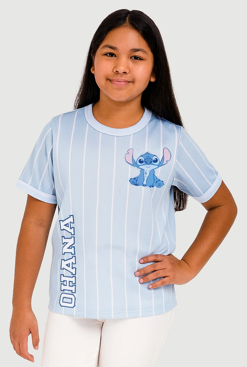 Girls Striped Stitch Graphic Baseball Jersey