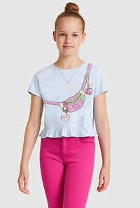 Girls Fanny Pack Graphic Tee with Necklace