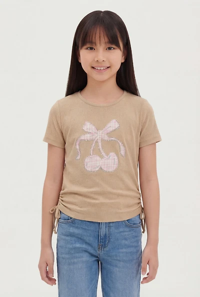 Girls Rhinestone Trim Cherry Patch Graphic Tee