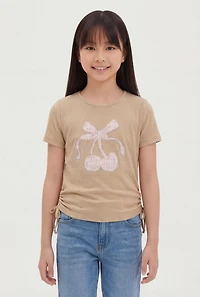 Girls Rhinestone Trim Cherry Patch Graphic Tee