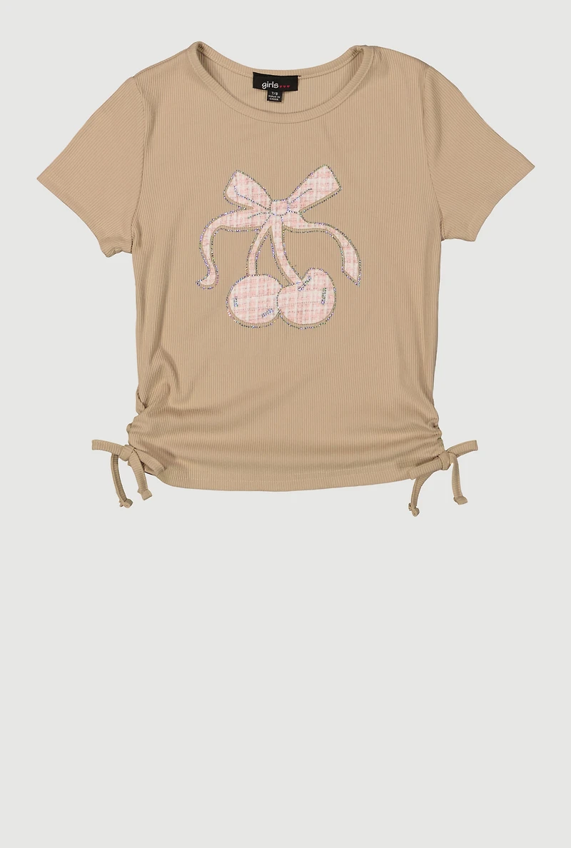 Girls Rhinestone Trim Cherry Patch Graphic Tee