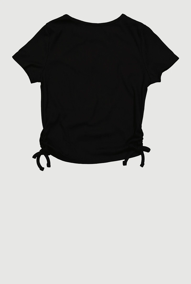 Girls Ribbed Knit Bow Graphic Patch Top