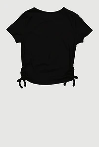 Girls Ribbed Knit Bow Graphic Patch Top