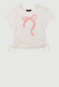Girls Ribbed Knit Bow Graphic Patch Top