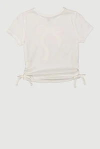 Girls Ribbed Knit Bow Graphic Patch Top