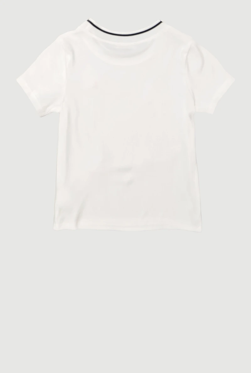 Girls Contrast Trim Bow Detail Rib Knit Tee