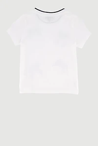 Girls Contrast Trim Bow Detail Rib Knit Tee