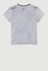 Girls Bow Graphic Short Sleeve Crew Neck Top, White, Size 10-12