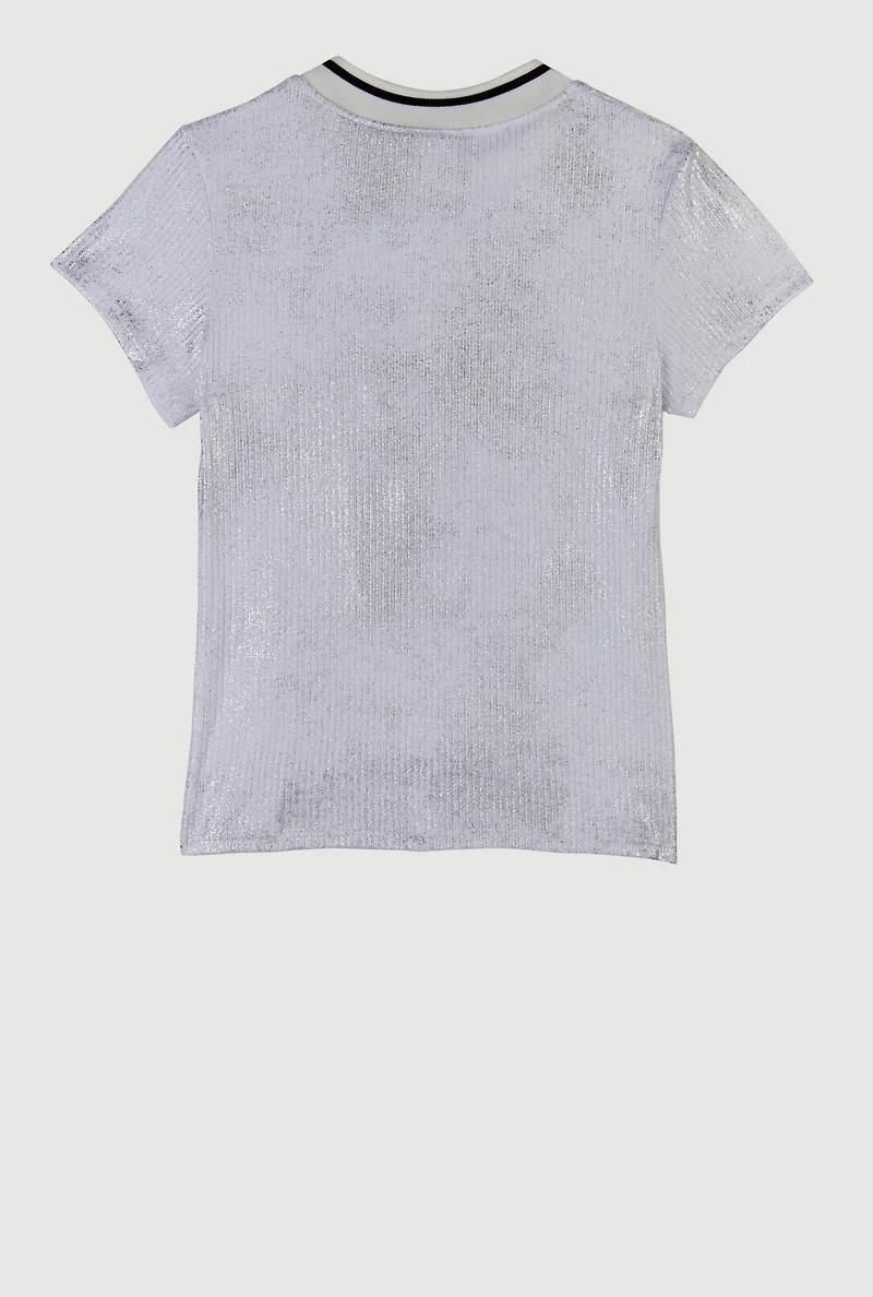 Girls Paris Eiffel Tower Bow Graphic Short Sleeve Top, White, Size 14-16