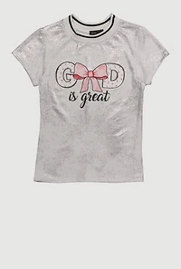 Girls God Is Great Graphic Tee, Grey, Size 7-8