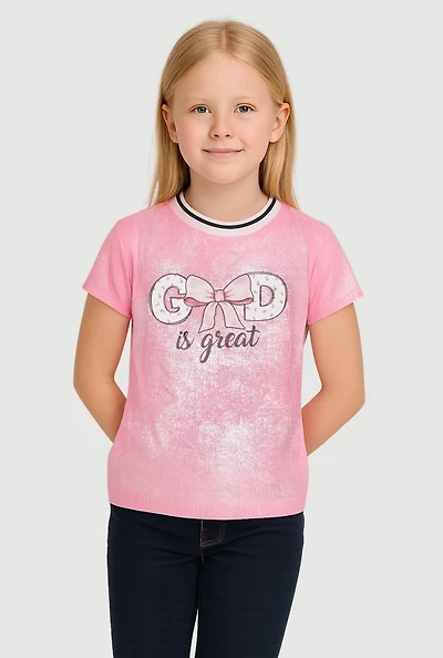 Girls God Is Great Graphic Tee, Pink, Size 10-12