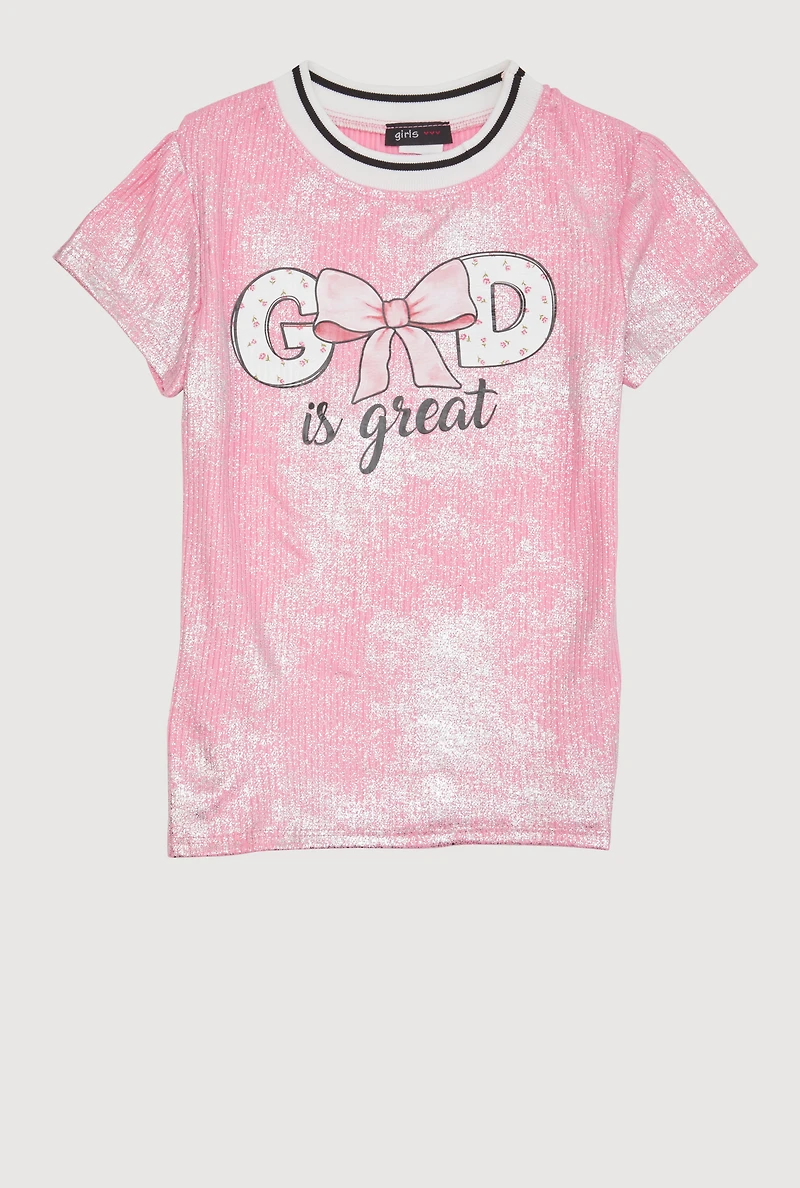 Girls God Is Great Graphic Tee, Pink, Size 10-12